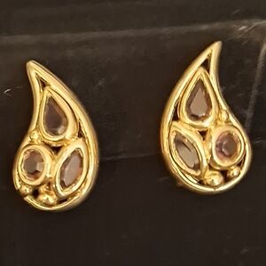 Napier Gold Tone and Purple Crystal Teardrop Earrings